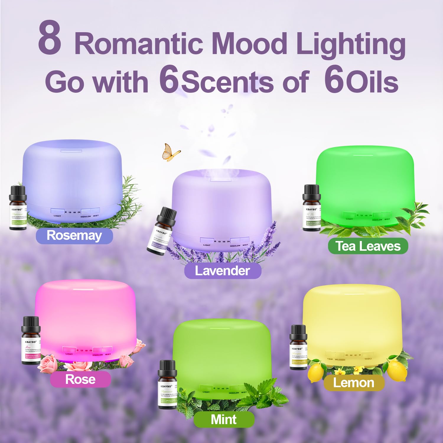 500ML Large Room Essential Oil Diffuser with Bluetooth Speaker, Remote & 6-Oil Set