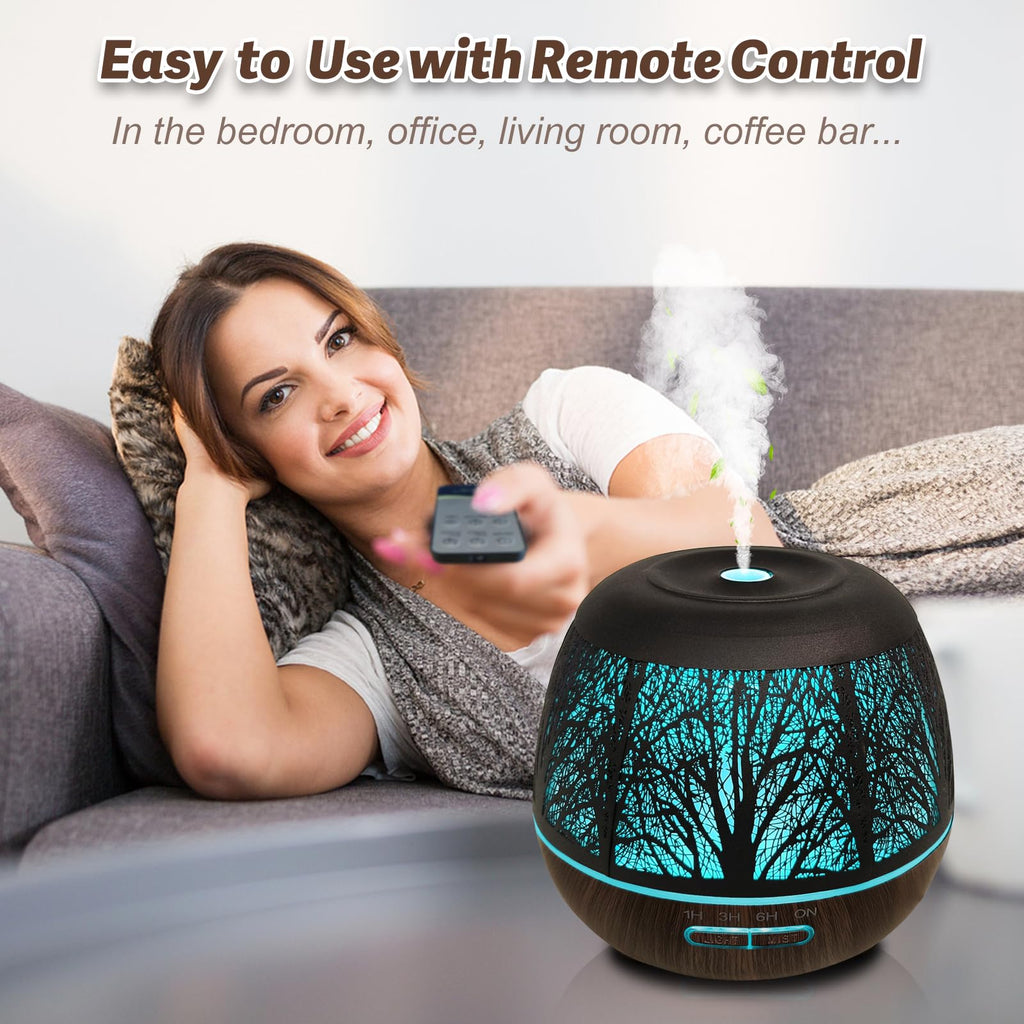 400ml Large Room Diffuser for Essential Oils with Remote, 7 Color Lights, 3 Mist Modes