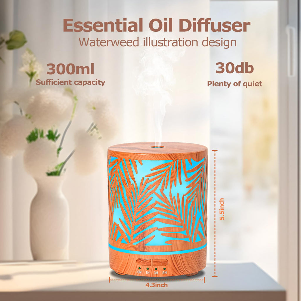 Essential Oil Diffuser – Metal Aromatherapy 300ML Ultrasonic Cool Mist for Large Rooms