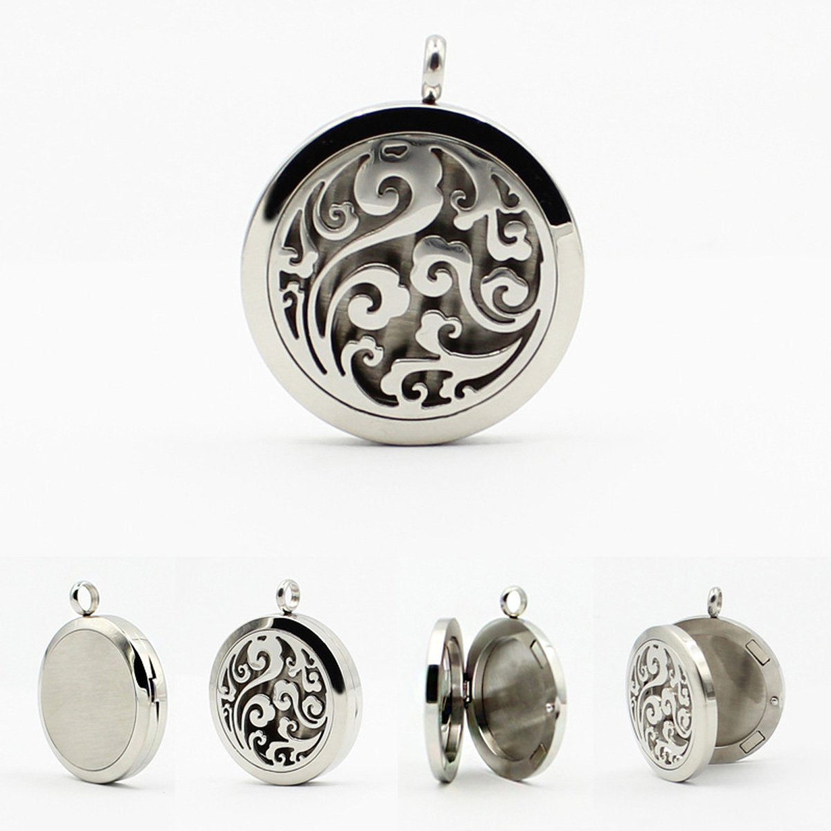 Aromatherapy Diffuser Necklace - Cloud Pattern Stainless Steel Locket Pendant