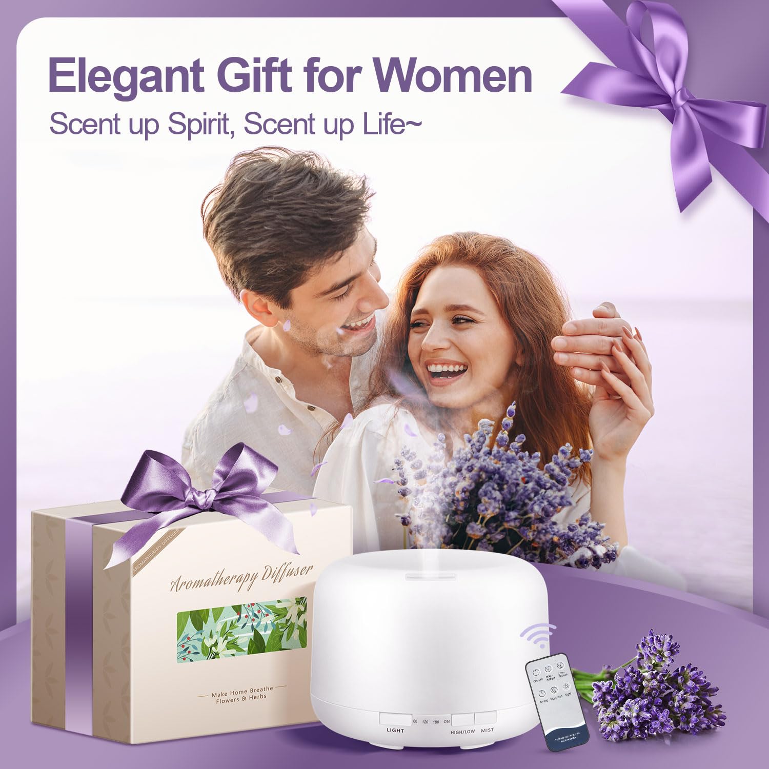 Diffusers for Essential Oils – 500ML Large Room with Remote, 8 Colors | Aromatherapy Diffuser