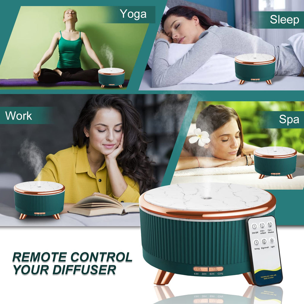 Diffusers for Essential Oils Large Room - 500ml Aromatherapy Diffuser with Remote, 7 Color Lights, 3 Mist Modes, Auto Off
