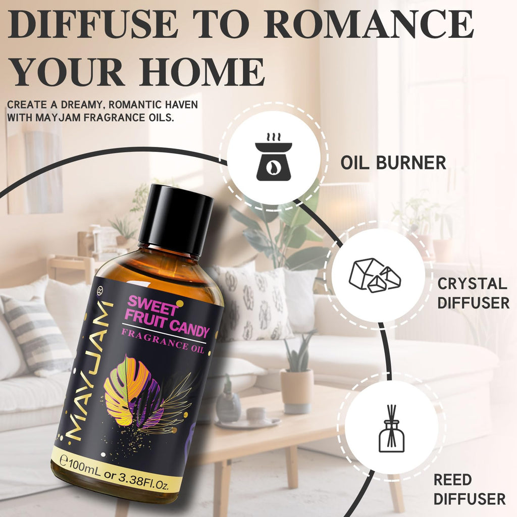 Sweet Fruit Candy Fragrance Oil for Diffusers - MAYJAM 100ml (3.38fl oz) Long-Lasting Scent