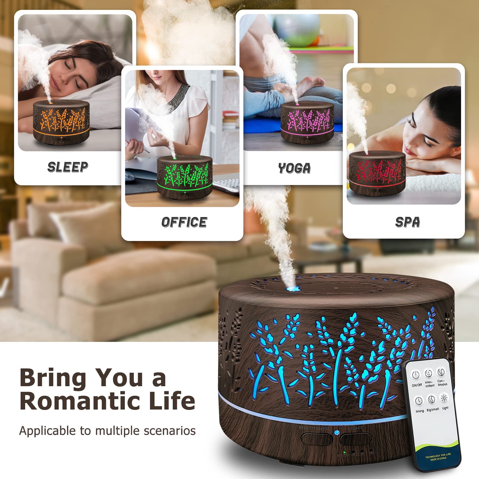 Essential Oils Diffuser Large Room 600ml – 7 Color Lights & Remote