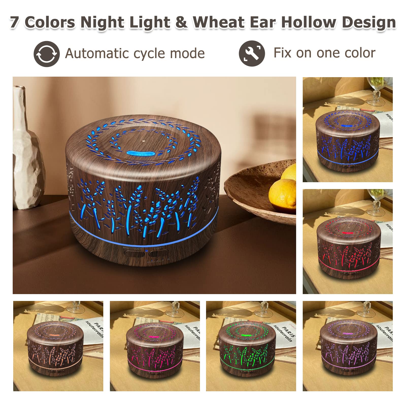Essential Oils Diffuser Large Room 600ml – 7 Color Lights & Remote