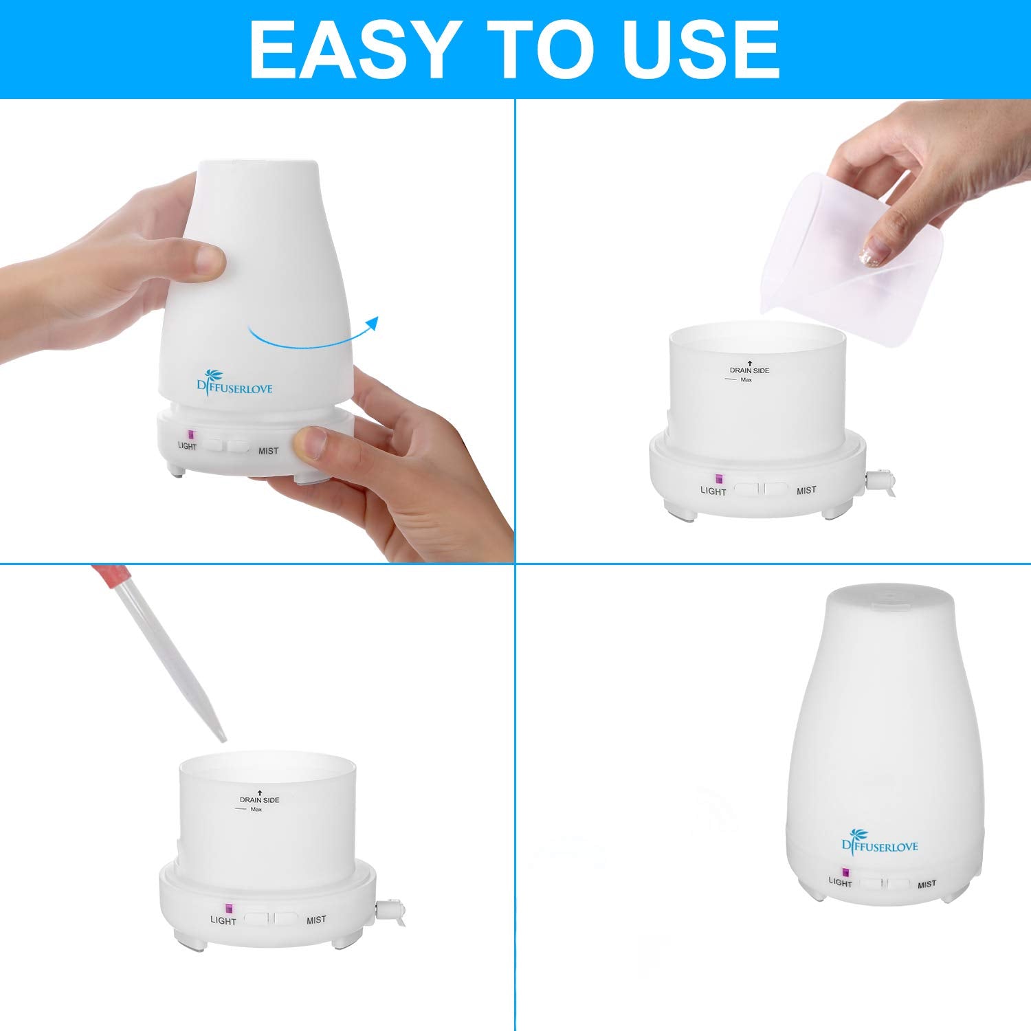 Diffuserlove 2 Pack 200ml Essential Oil Diffuser – Ultrasonic, 7-Color LED