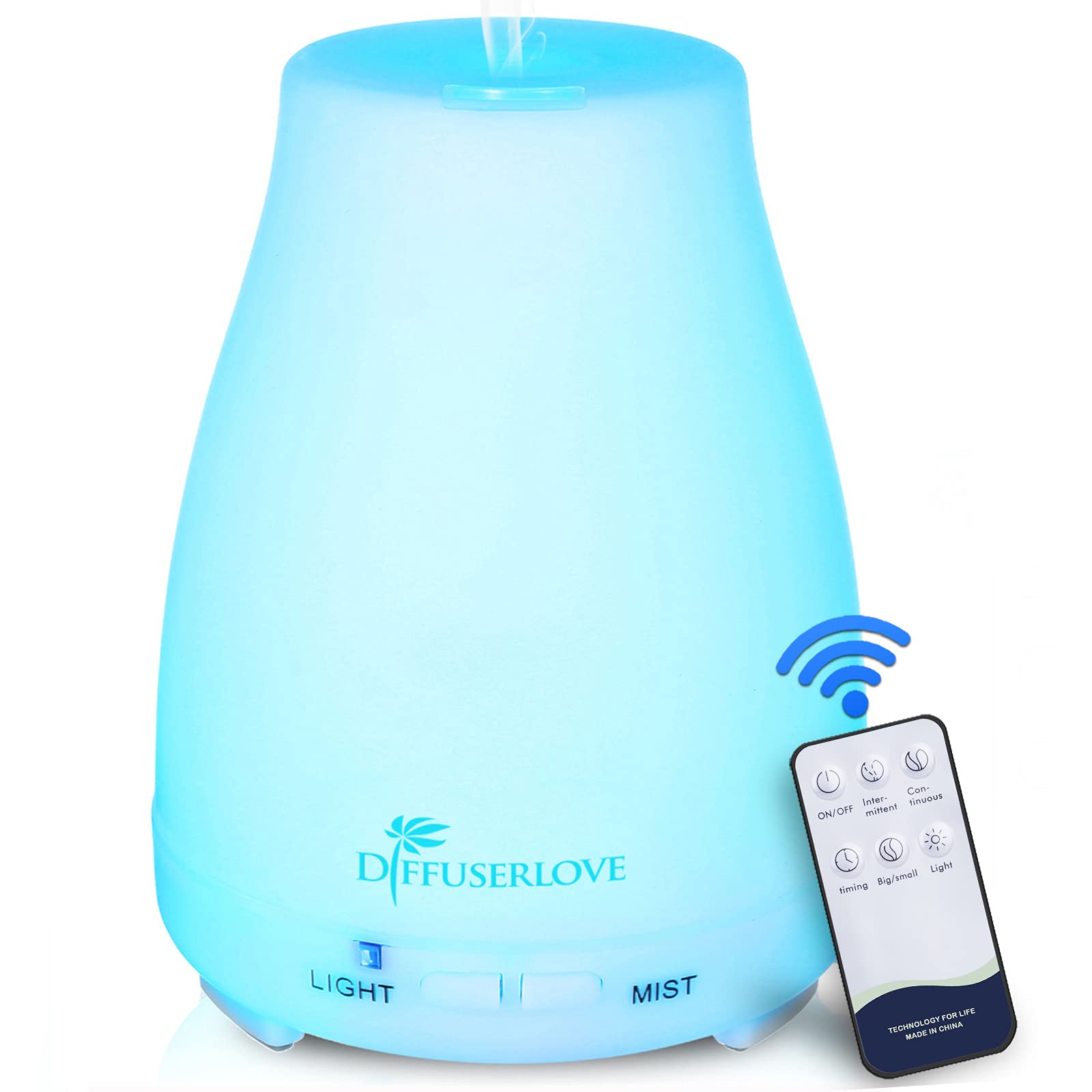 Diffuserlove 200ML Essential Oil Diffuser — Remote Control Ultrasonic Mist, BPA-Free Aromatherapy with 7 Color Lights