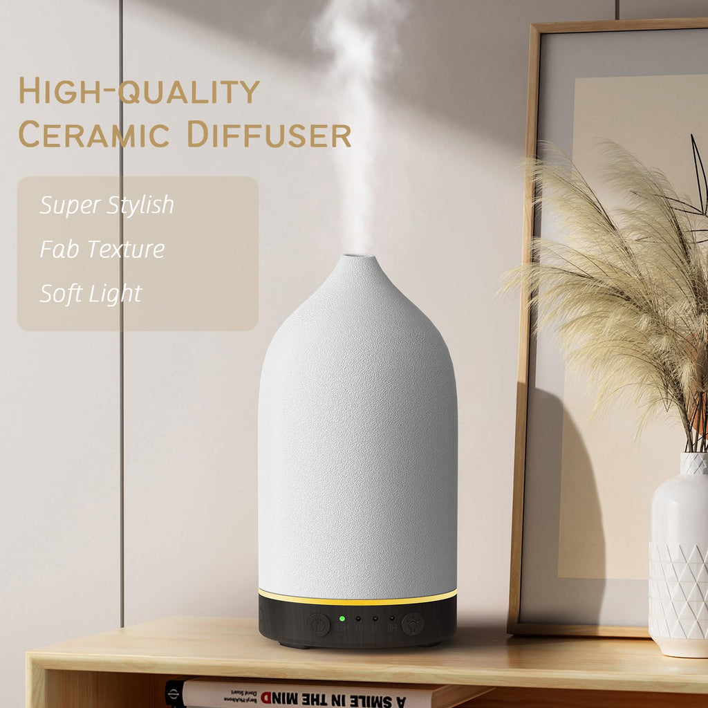 Diffuserlove Ceramic Diffuser 160ML – Aromatherapy Essential Oil Diffuser (Black Wood Base)