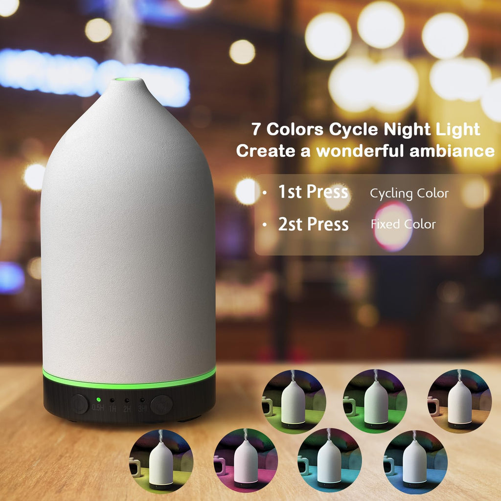 Diffuserlove Ceramic Diffuser 160ML – Aromatherapy Essential Oil Diffuser (Black Wood Base)