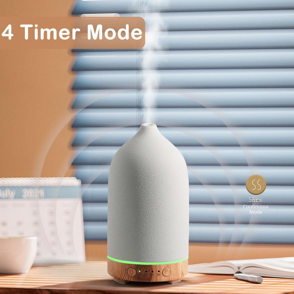 Diffuserlove Ceramic Essential Oil Diffuser 160ML – Auto Shut-Off, 7-Color LED, Quiet Humidifier (Yellow Wood Pattern)