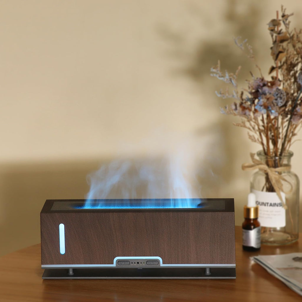 Diffuserlove Flame Diffuser 200ml – Realistic Flame Aroma Diffuser for Bedroom (Dark Brown)