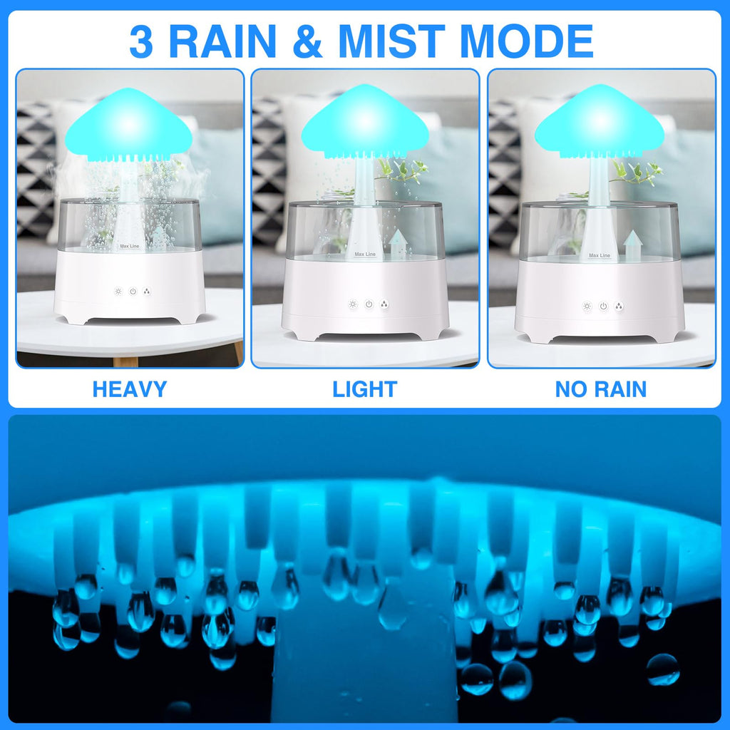 Diffuserlove Rain Diffuser 450ML – Cloud Humidifier with Rain Sounds, Remote Control, RGB Lamp (6.54''x10.5'')