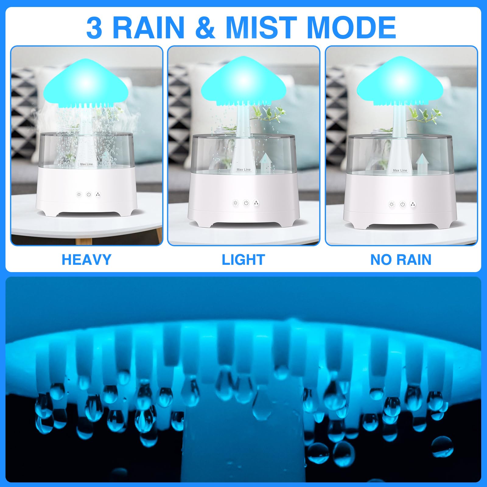 Diffuserlove Rain Diffuser 450ML – Cloud Humidifier with Rain Sounds, Remote Control, RGB Lamp (6.54''x10.5'')