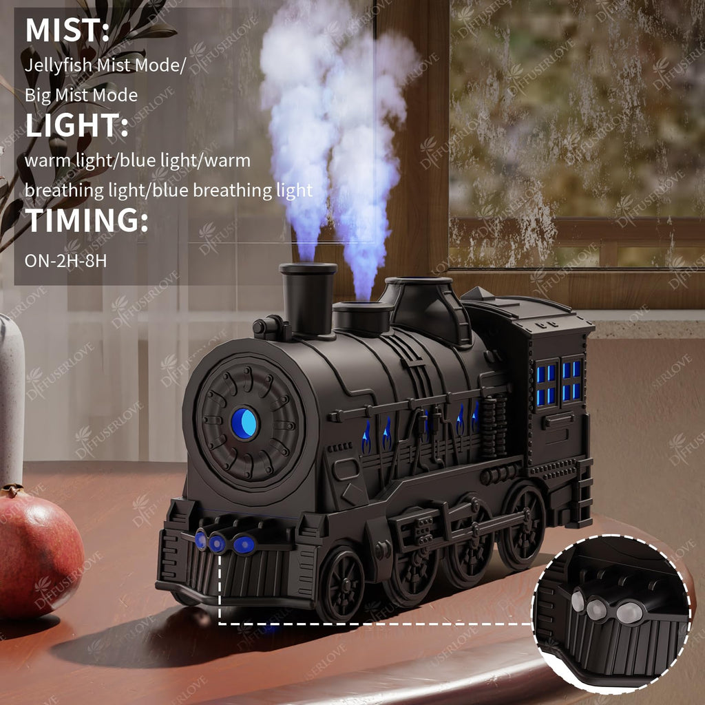 Diffuserlove Train Diffuser 300ML – Essential Oil Diffuser, Night Light (Black)