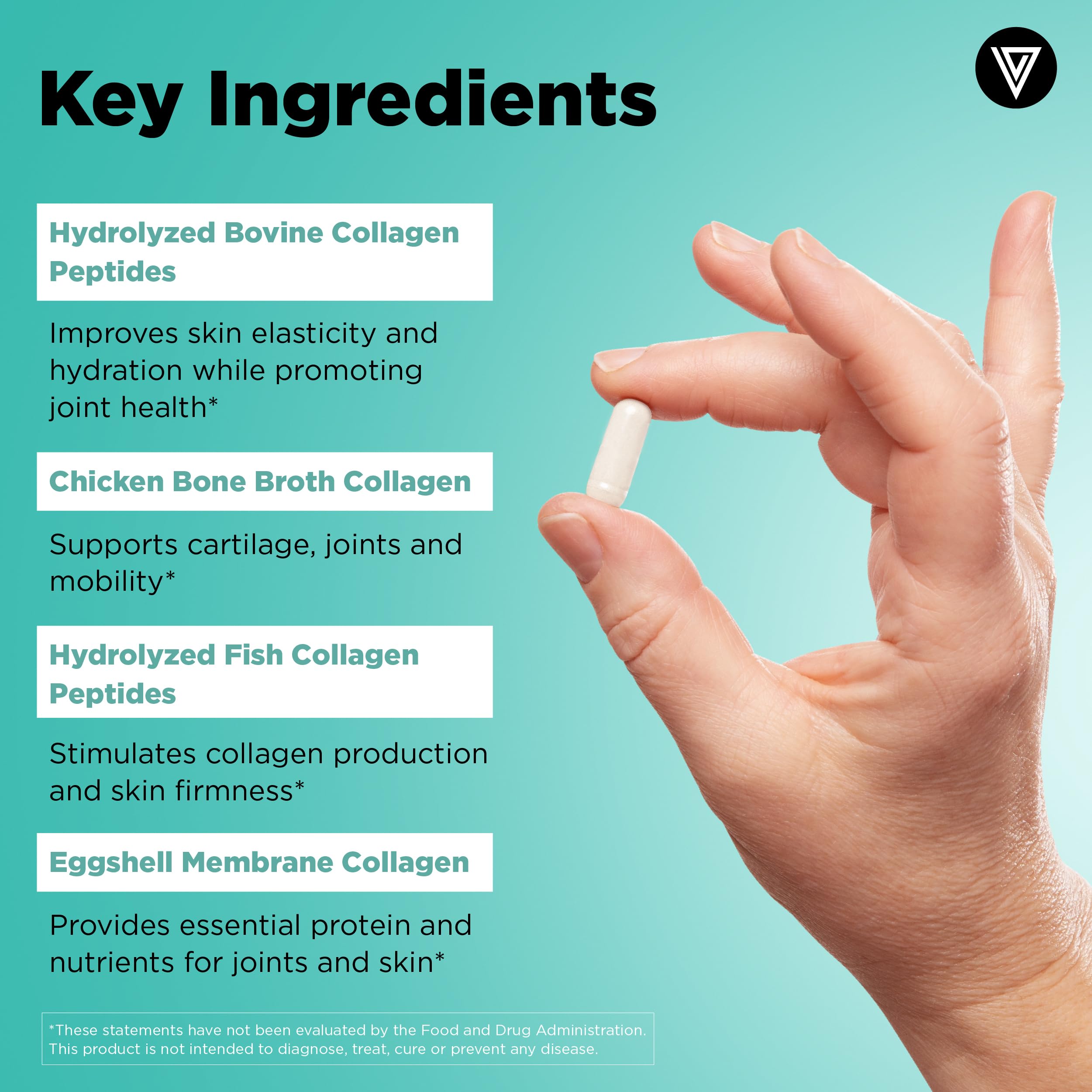 Vital Vitamins Multi Collagen - 5 Types I-V-X - Grass-Fed, 150 Capsules