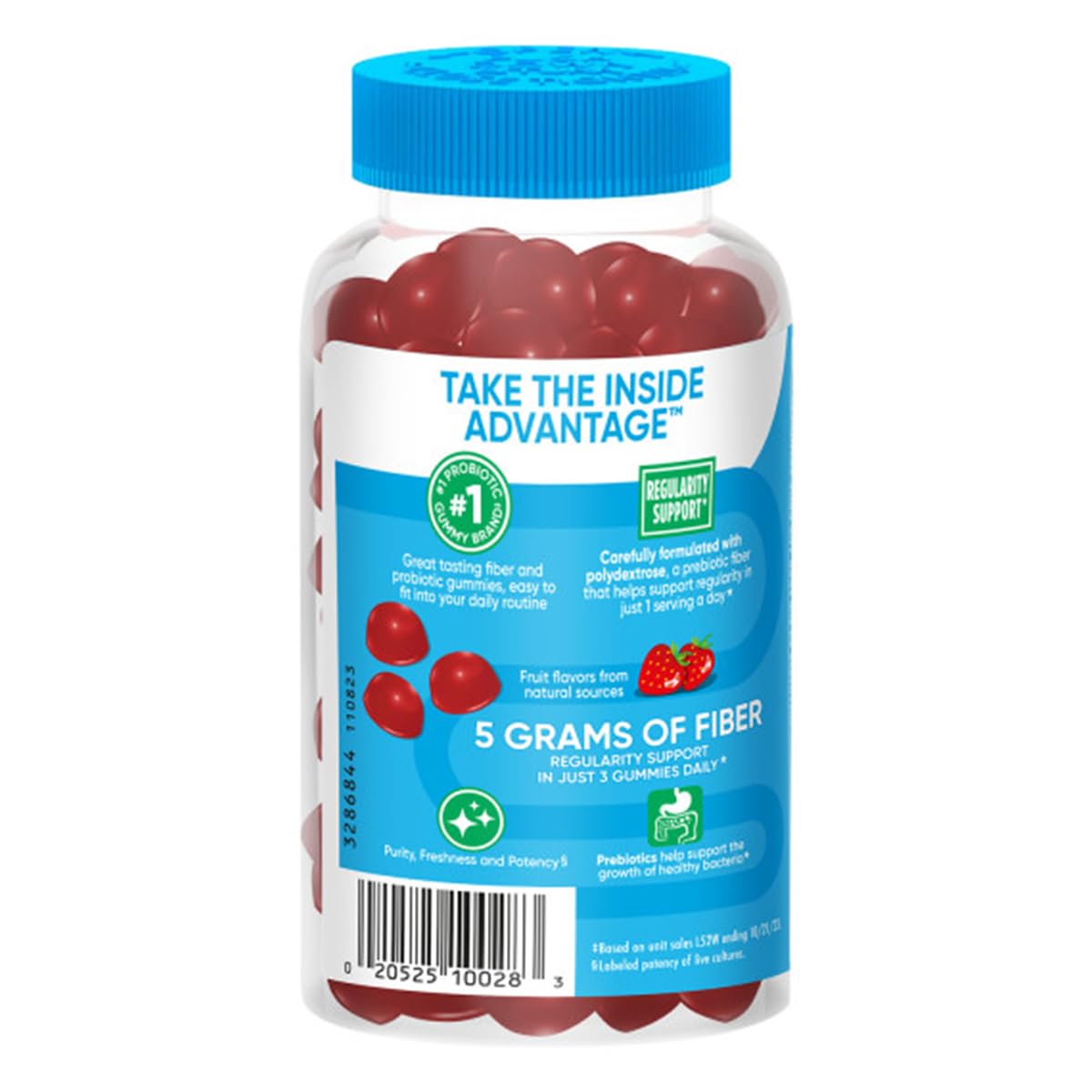 Digestive Advantage Strawberry Prebiotic Fiber Gummies with Probiotics – 60 Count 2-Pack