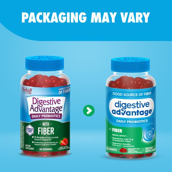 Digestive Advantage Strawberry Prebiotic Fiber Gummies with Probiotics – 60 Count 2-Pack