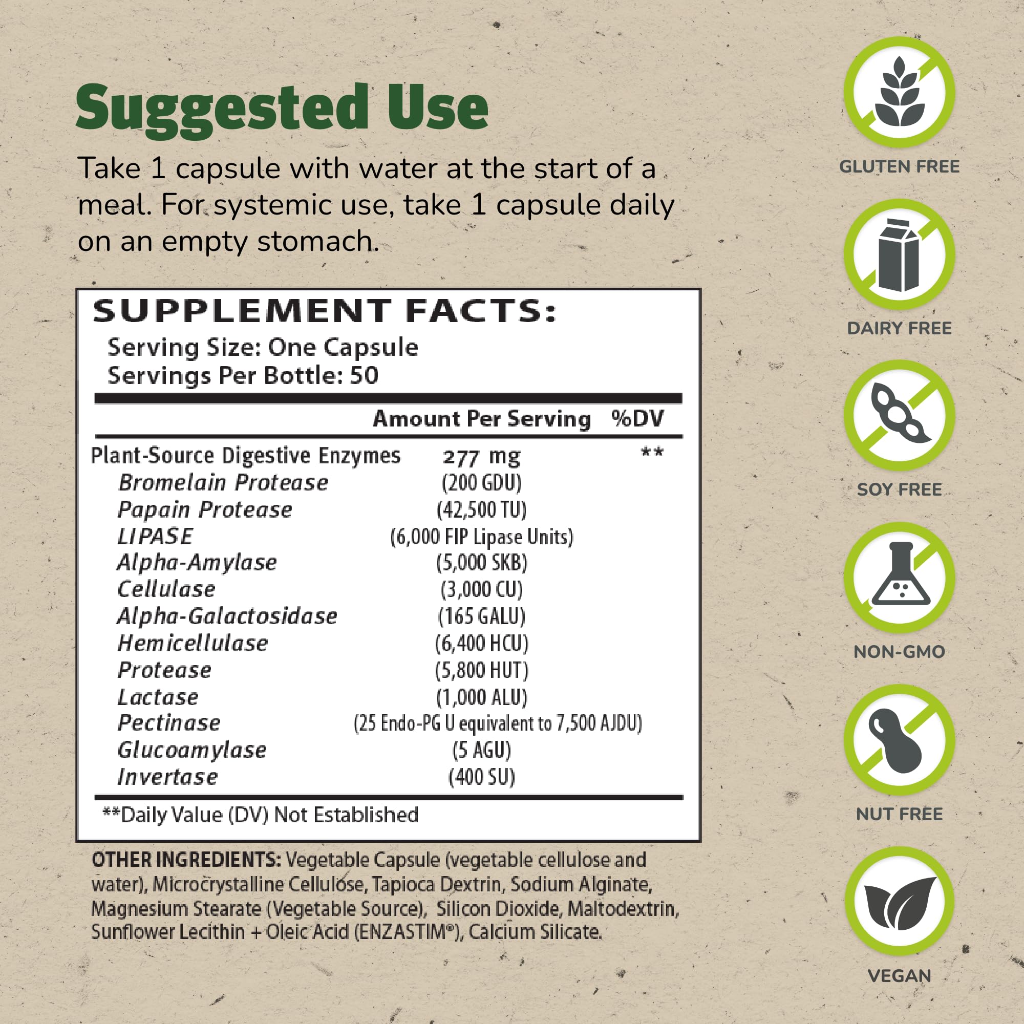 Enzalase Digestive Enzymes - 50 Capsules x3 | Probiotic Compatible, Gluten Free