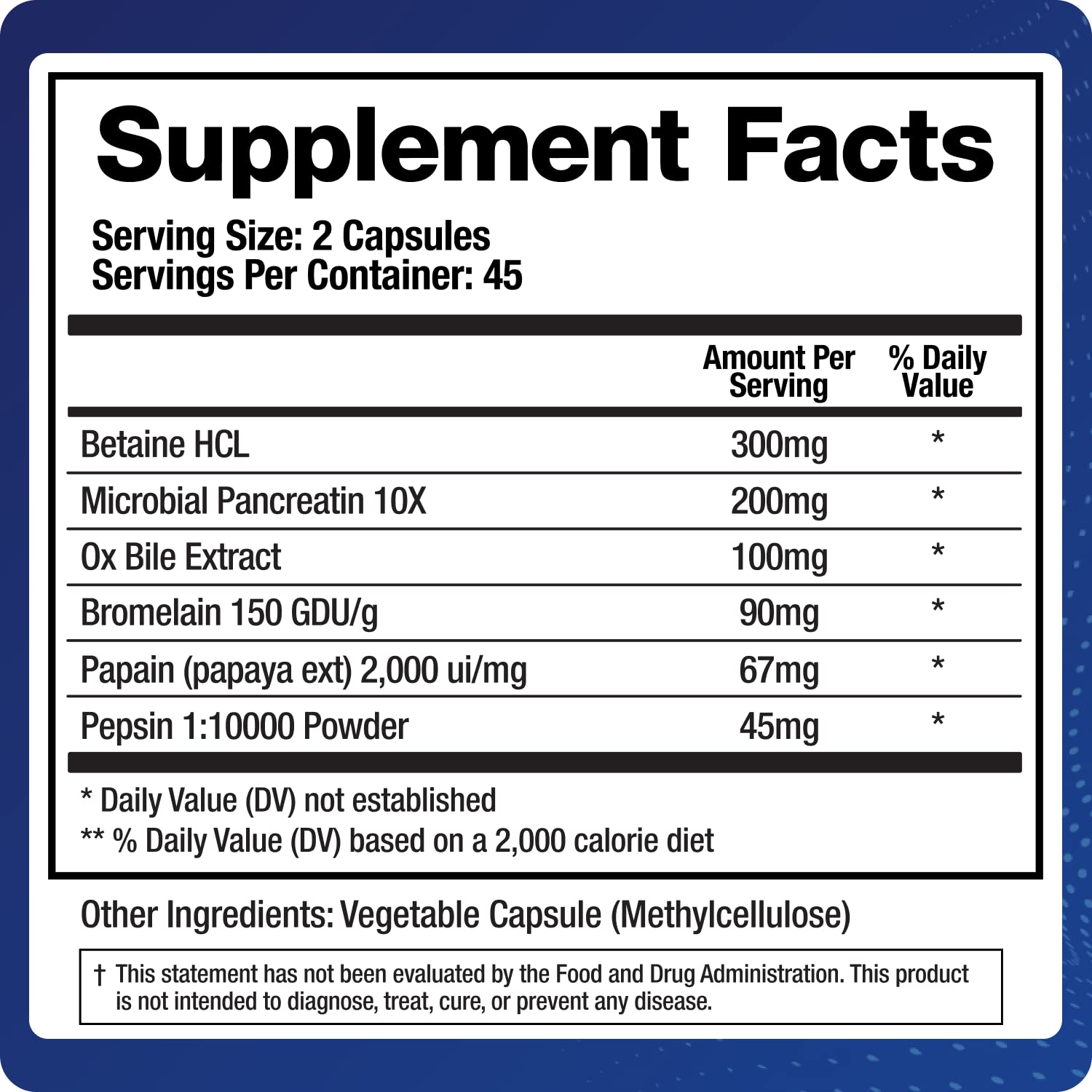 Digestive Enzymes Supplement (90 Caps) – Purified Bile, Pancreatin & Betaine HCl