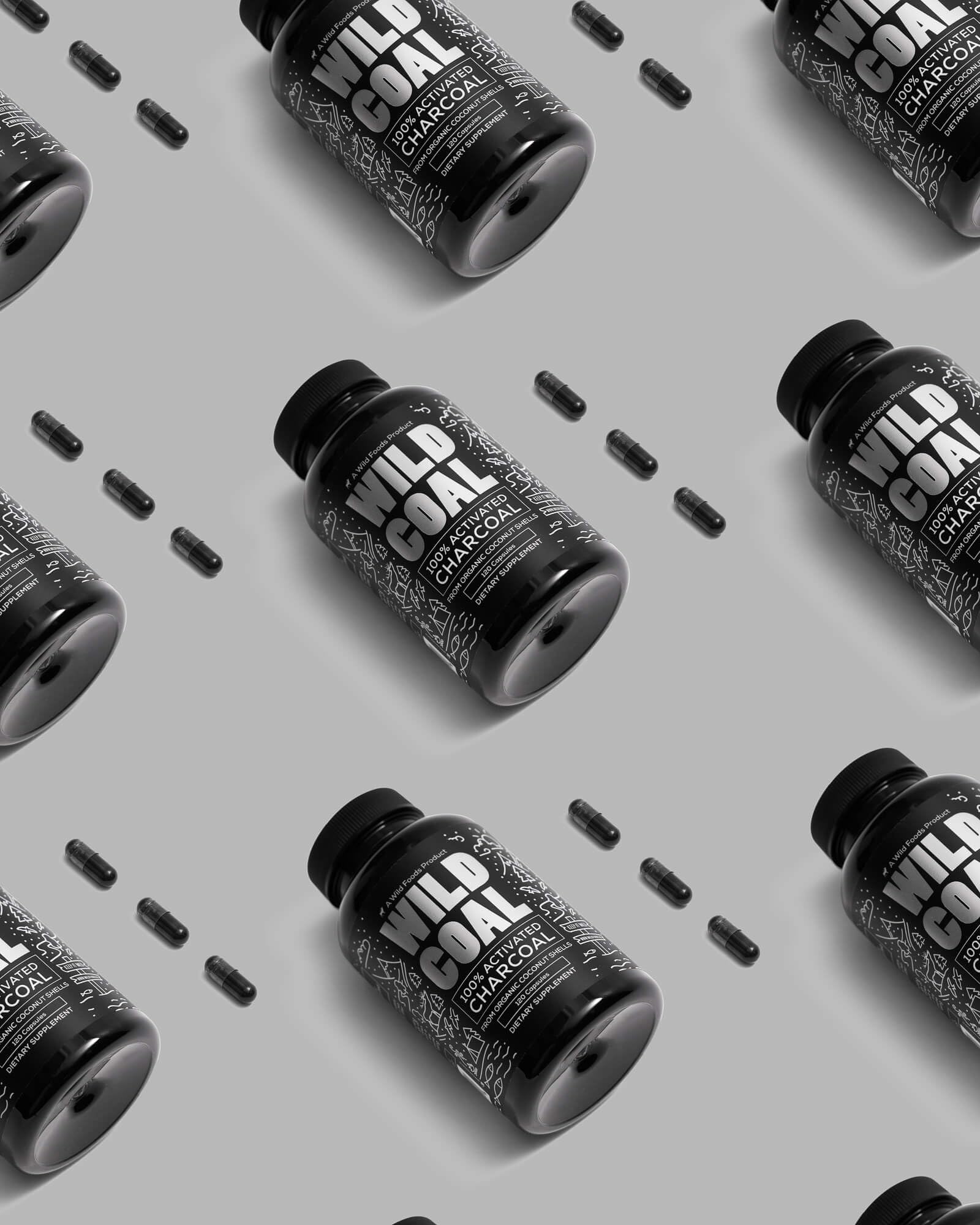 Wild Foods Activated Charcoal Capsules – 100% Organic Coconut Shells, Made in USA (120 Ct)