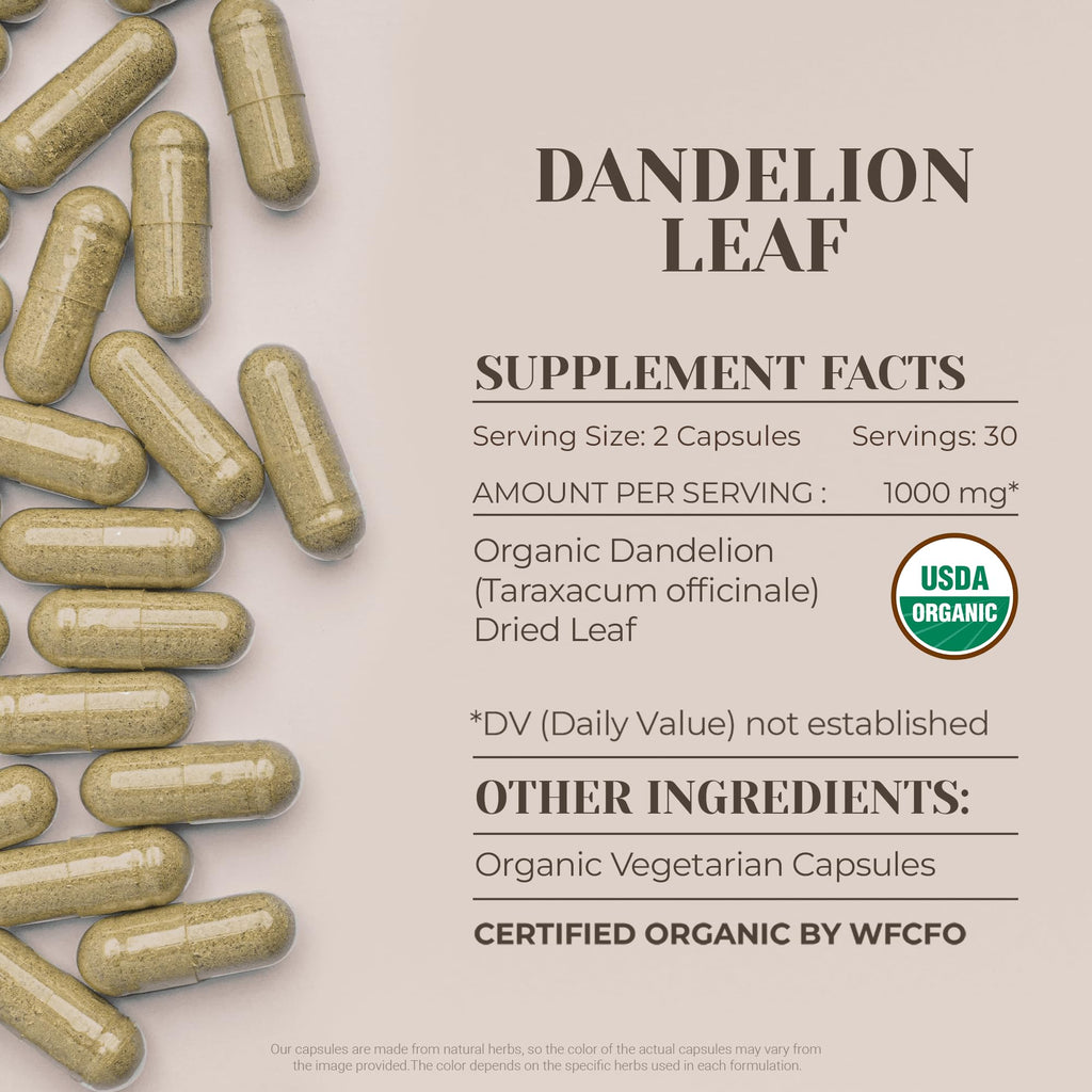 Dandelion Leaf USDA Organic 60 Capsules | Digestive Health