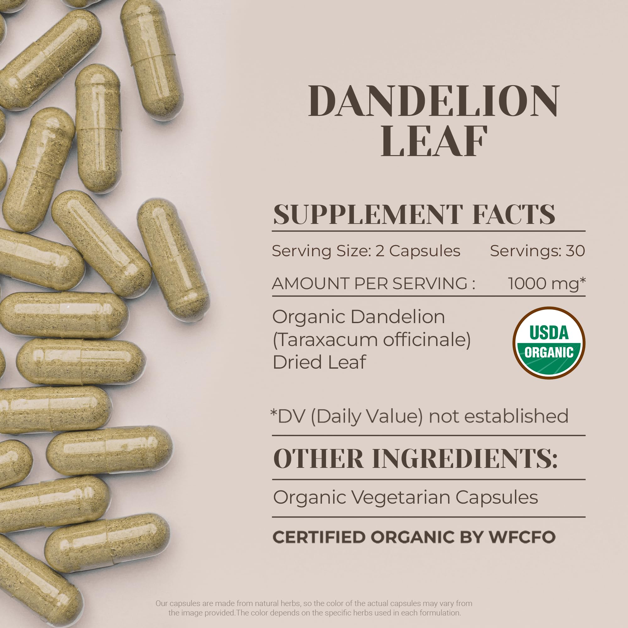Dandelion Leaf USDA Organic 60 Capsules | Digestive Health