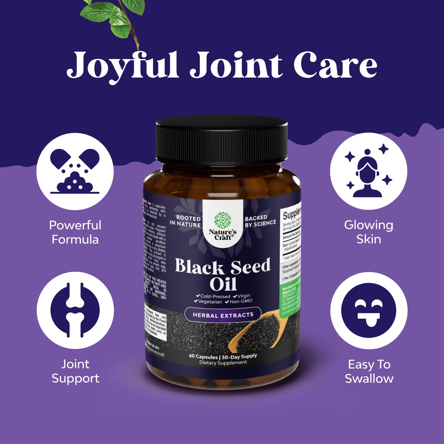 Vegan Black Seed Oil Capsules - Cold-Pressed Nigella Sativa | Hair Growth & Immune Support