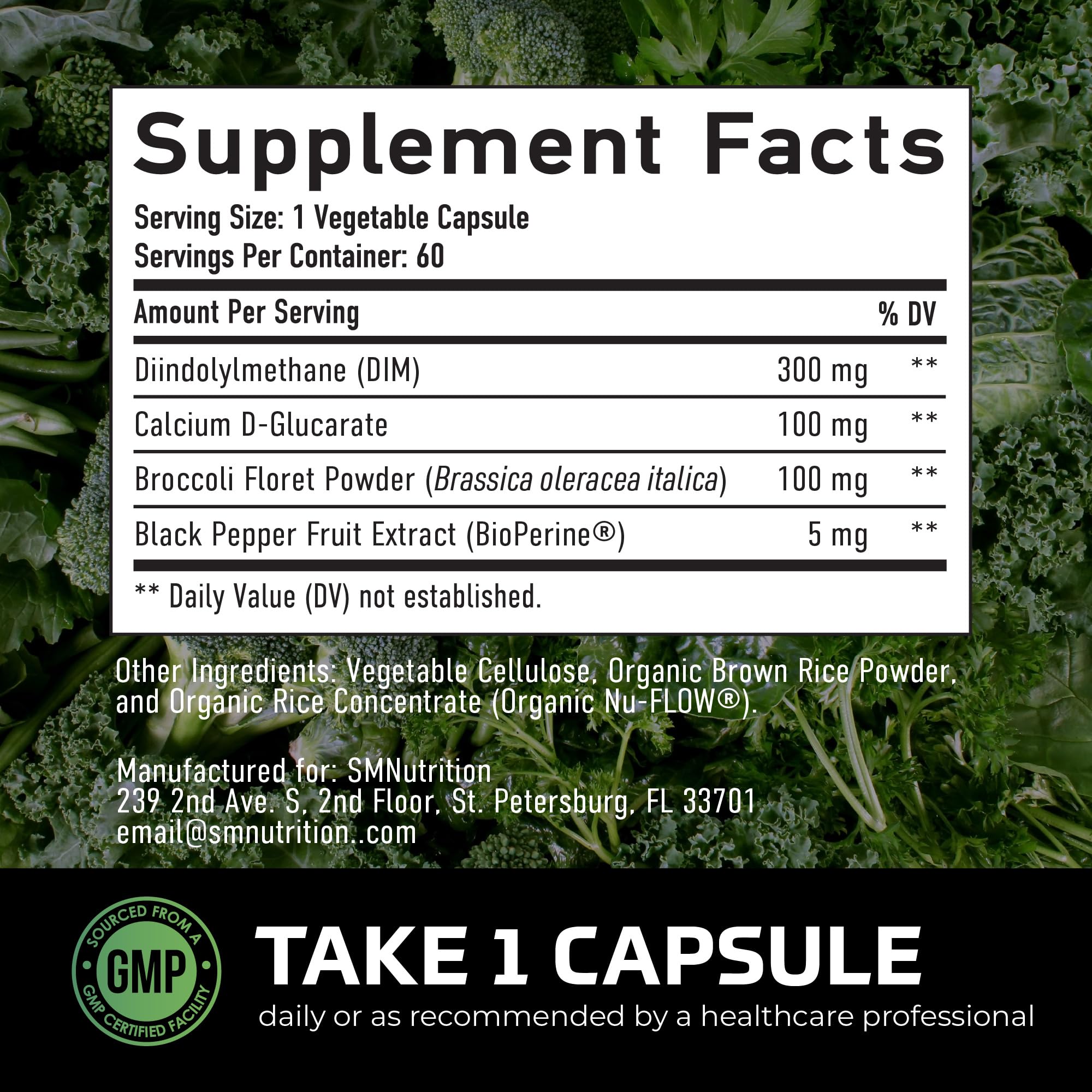 DIM Supplement for Men 300mg | Estrogen Blocker & Aromatase Inhibitor | Extra Strength Men’s Hormone Balance & Fitness Booster with Diindolylmethane Plus CDG & Broccoli Floret | Gluten-Free | 60 Ct