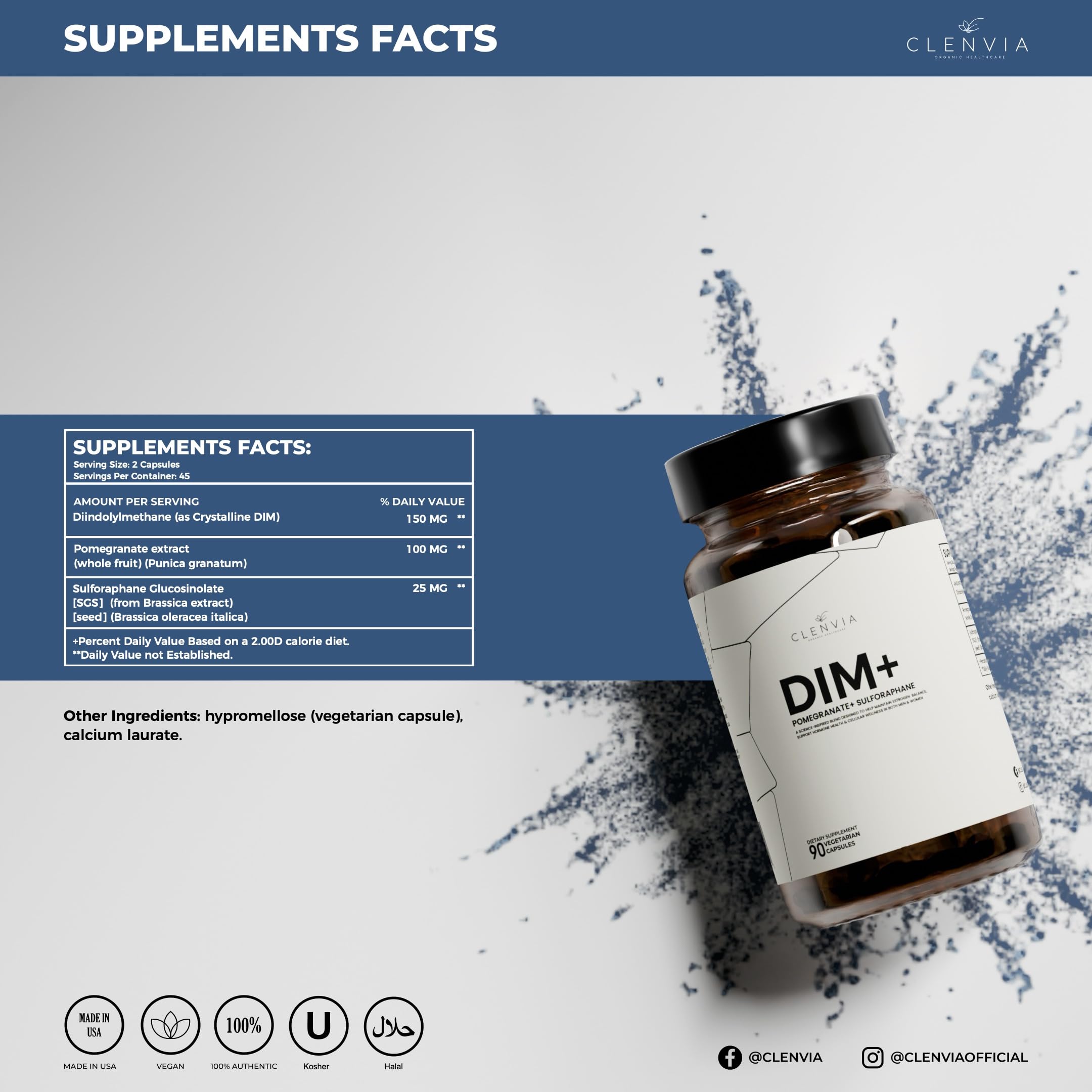DIM 150 mg with Pomegranate & Sulforaphane – Estrogen Support for Women & Men | 90 Capsules (Vegan, Non-GMO)