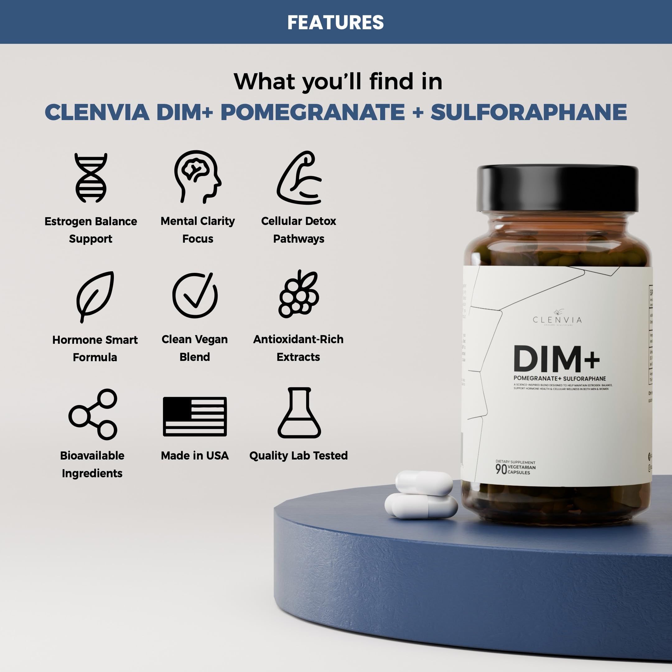 DIM 150 mg with Pomegranate & Sulforaphane – Estrogen Support for Women & Men | 90 Capsules (Vegan, Non-GMO)