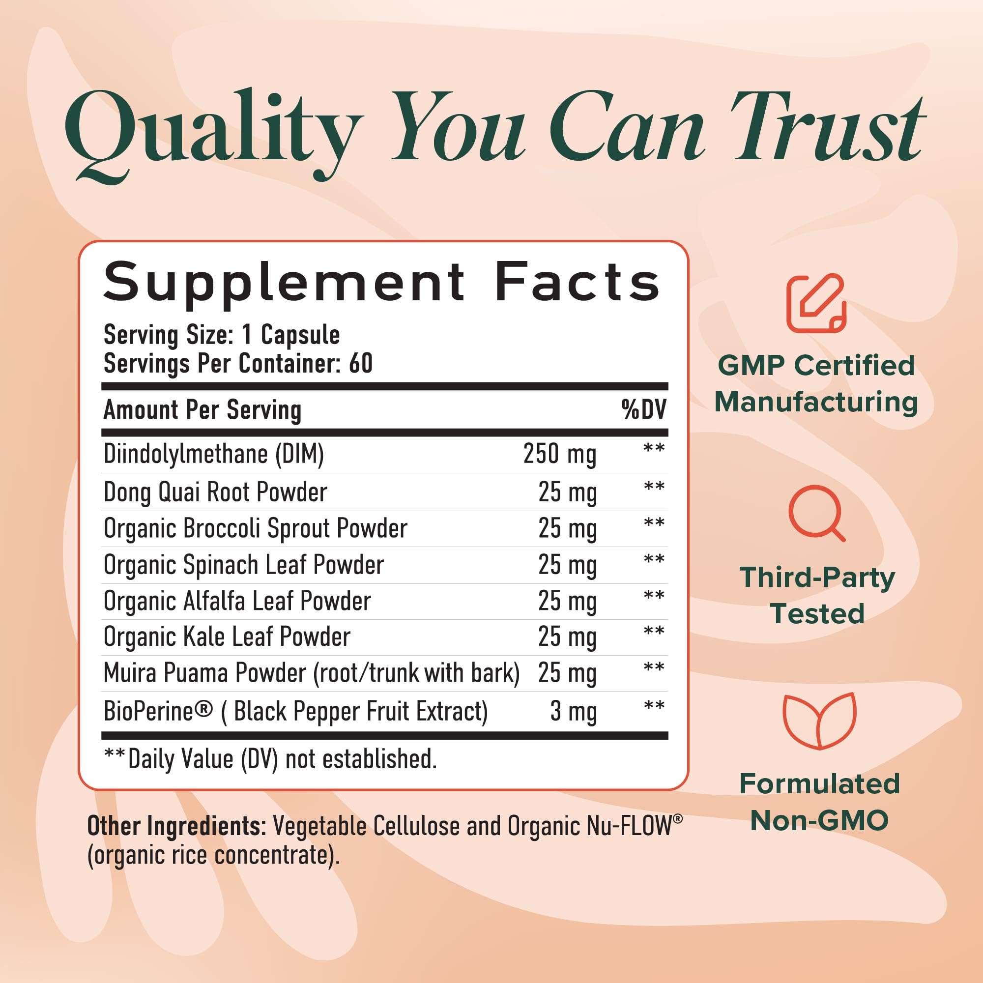 DIM Supplement for Women 250 mg | Estrogen Balance & Menopause Support | Gluten-Free | BioPerine | 60 Ct