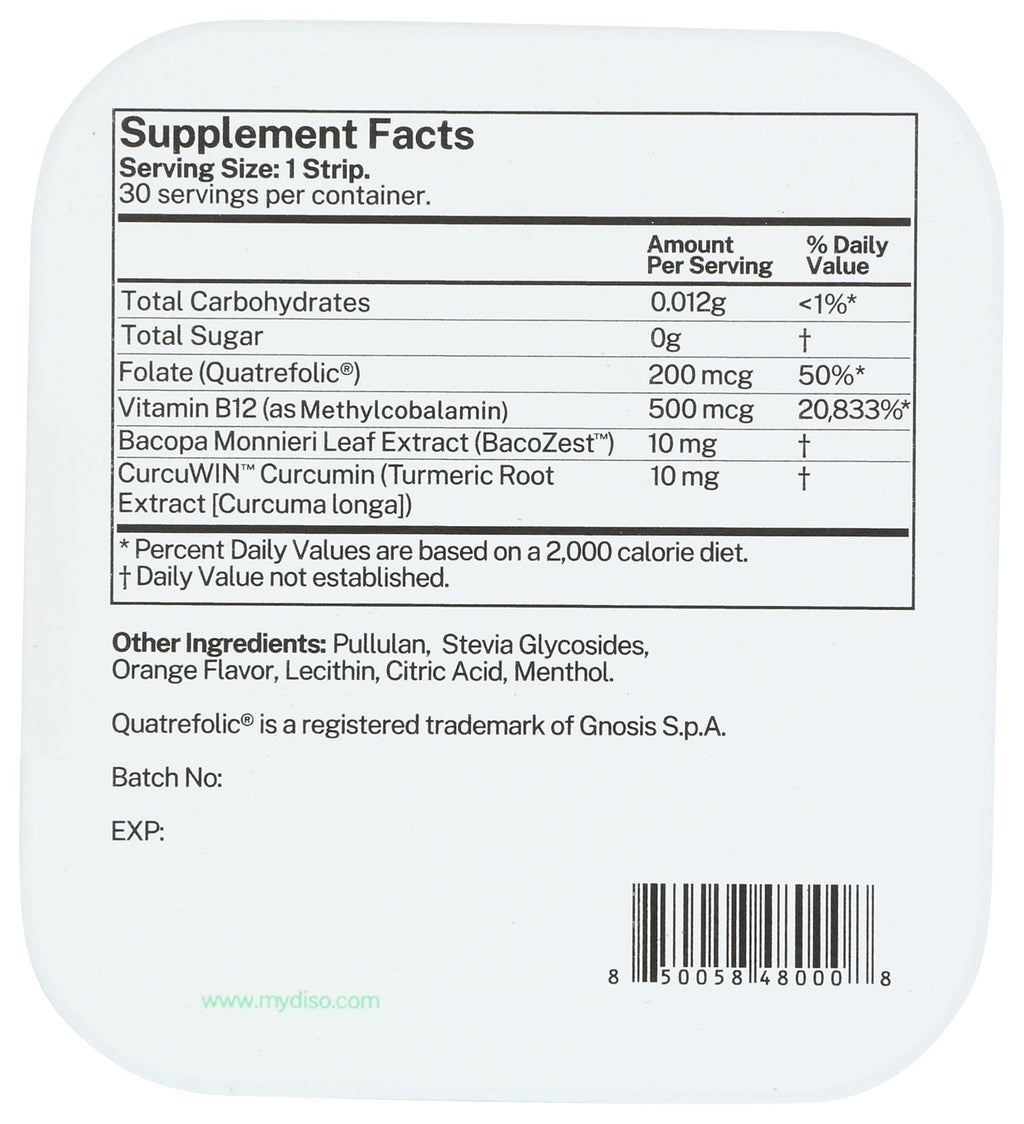 DISO Vitamin B12 Fast-Dissolving Strips | Orange Mint Flavor, 30 Strips