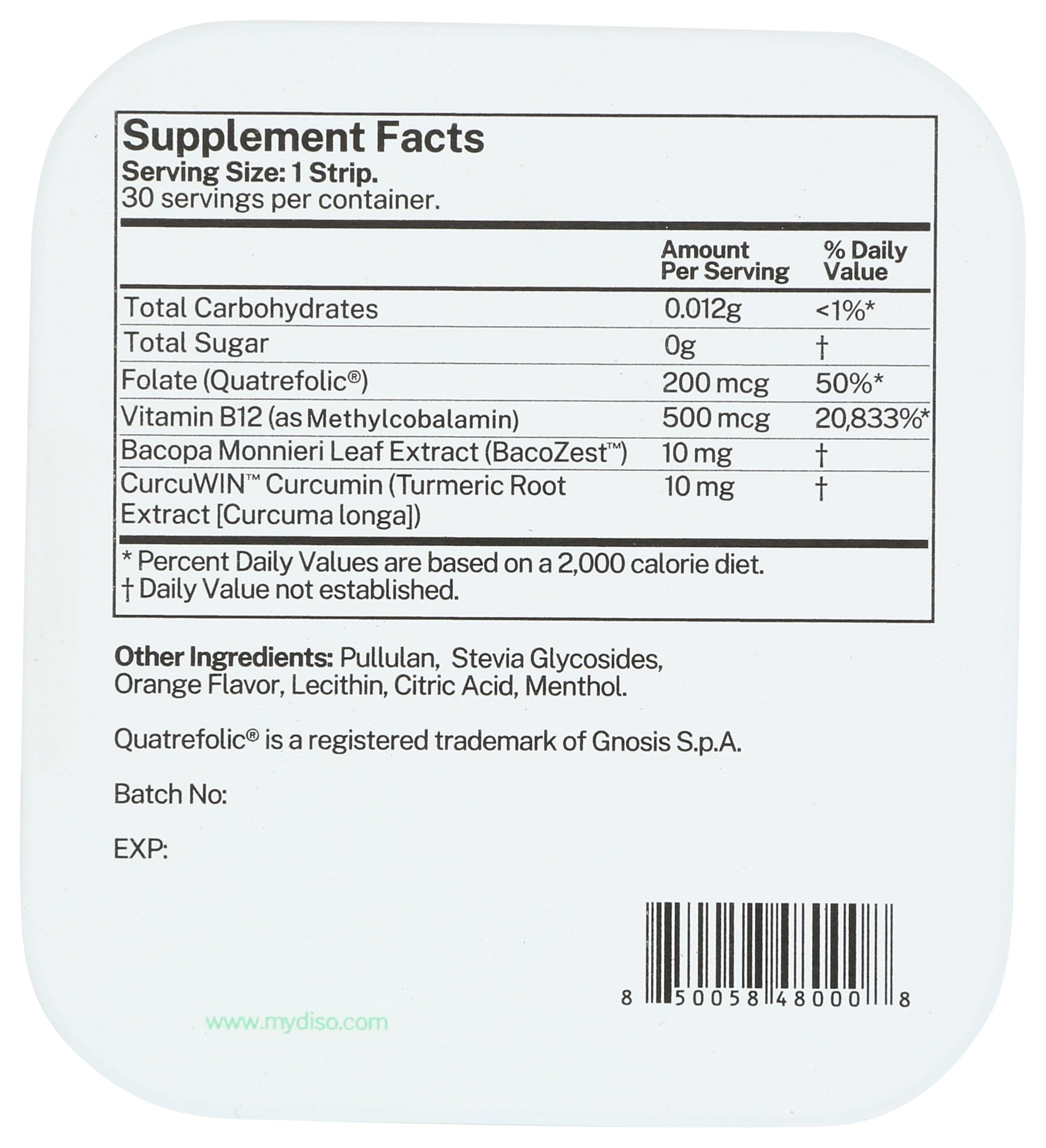 DISO Vitamin B12 Fast-Dissolving Strips | Orange Mint Flavor, 30 Strips