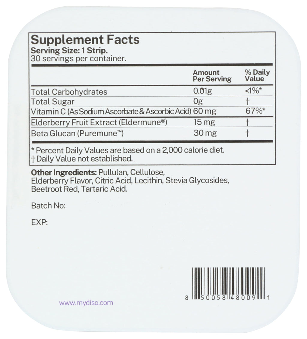 DISO Vitamin C Fast-Dissolving Strips – Elderberry, Immunity, Vegan