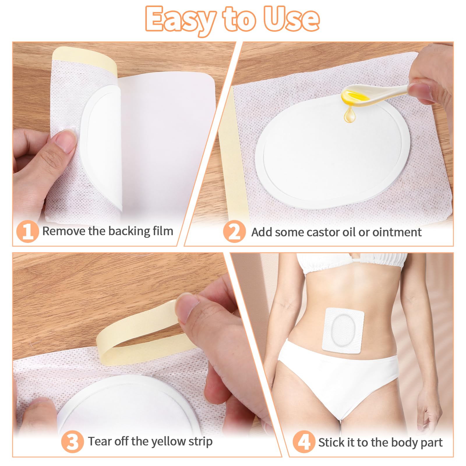 30PCS Self-Adhesive Castor Oil Patches – Leak-Proof, No Wash (5.51 x 5.12 in)