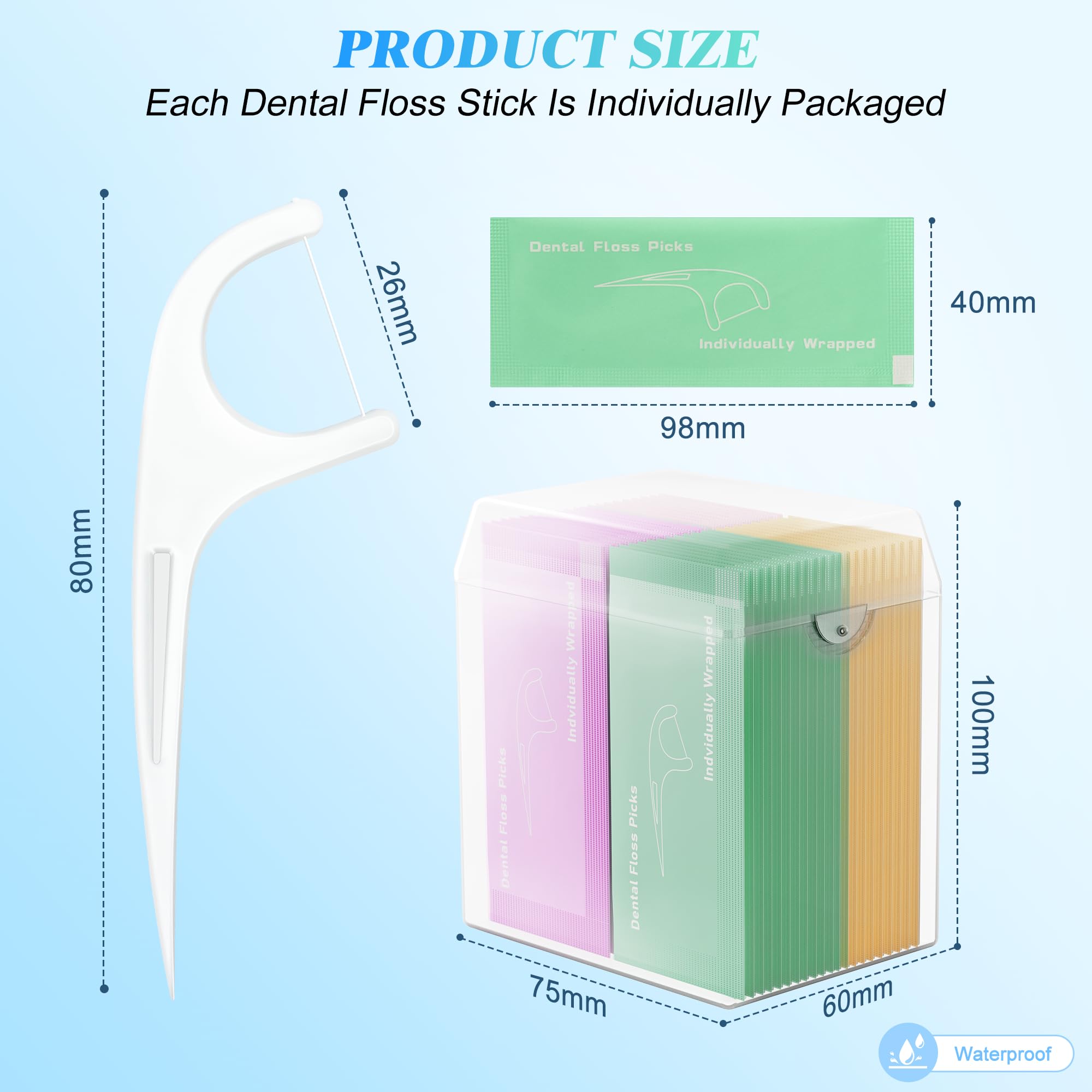 Individually Wrapped Floss Picks – 52-Count Multi-Color Dental Flossers with Handy Case