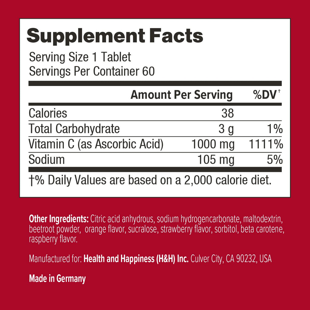Swisse Effervescent Vitamin C 1000mg | Immune Support Dissolvable Tablets | 60 Count