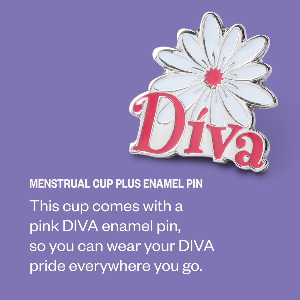 DIVA Cup Model 2 | Medical Grade Silicone Reusable Period Cup With Enamel Pin (Up to 12 Hours)