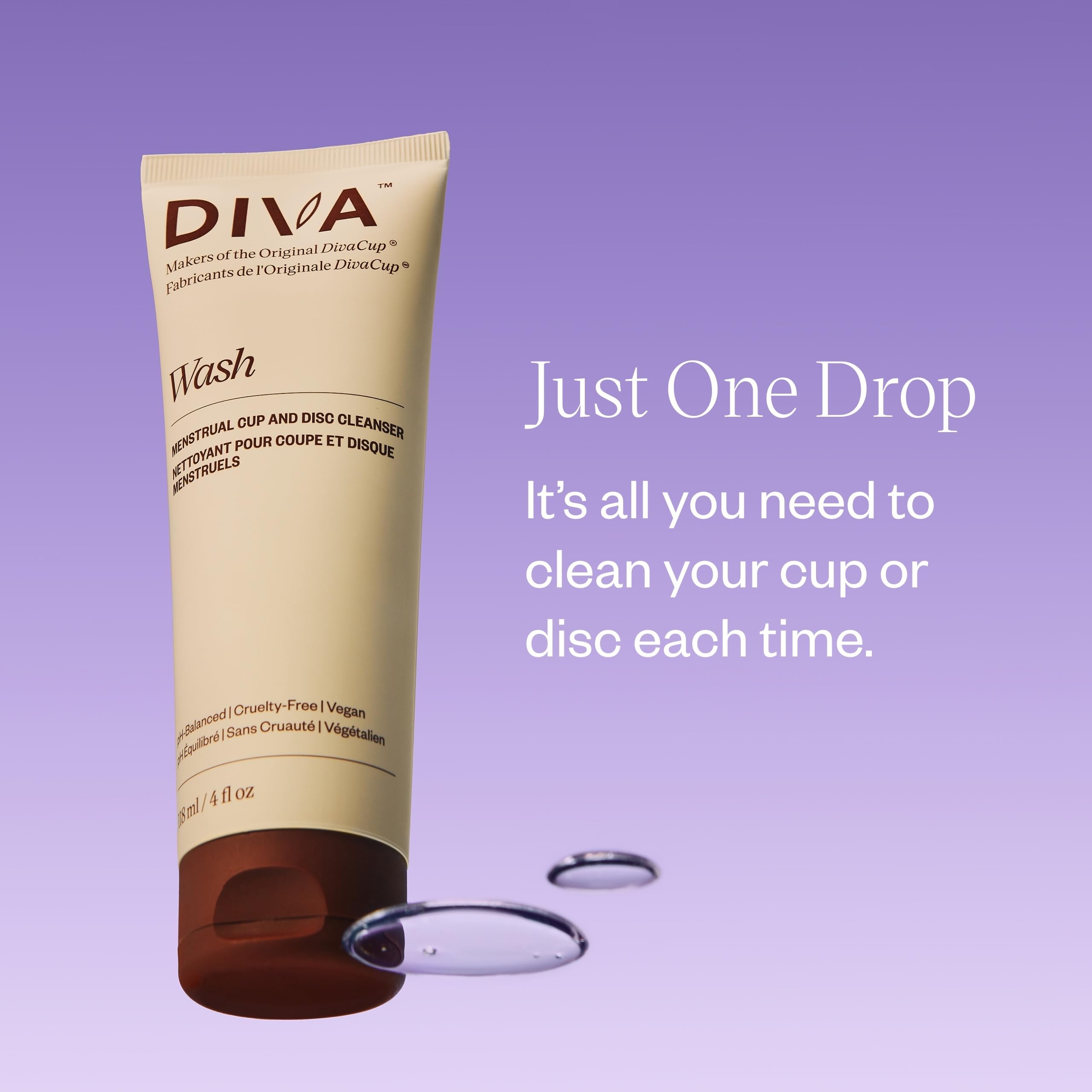 DIVA Wash: Plant-Based Menstrual Cup & Disc Cleanser — One-Drop Formula, Fresh Citrus (4 fl oz)