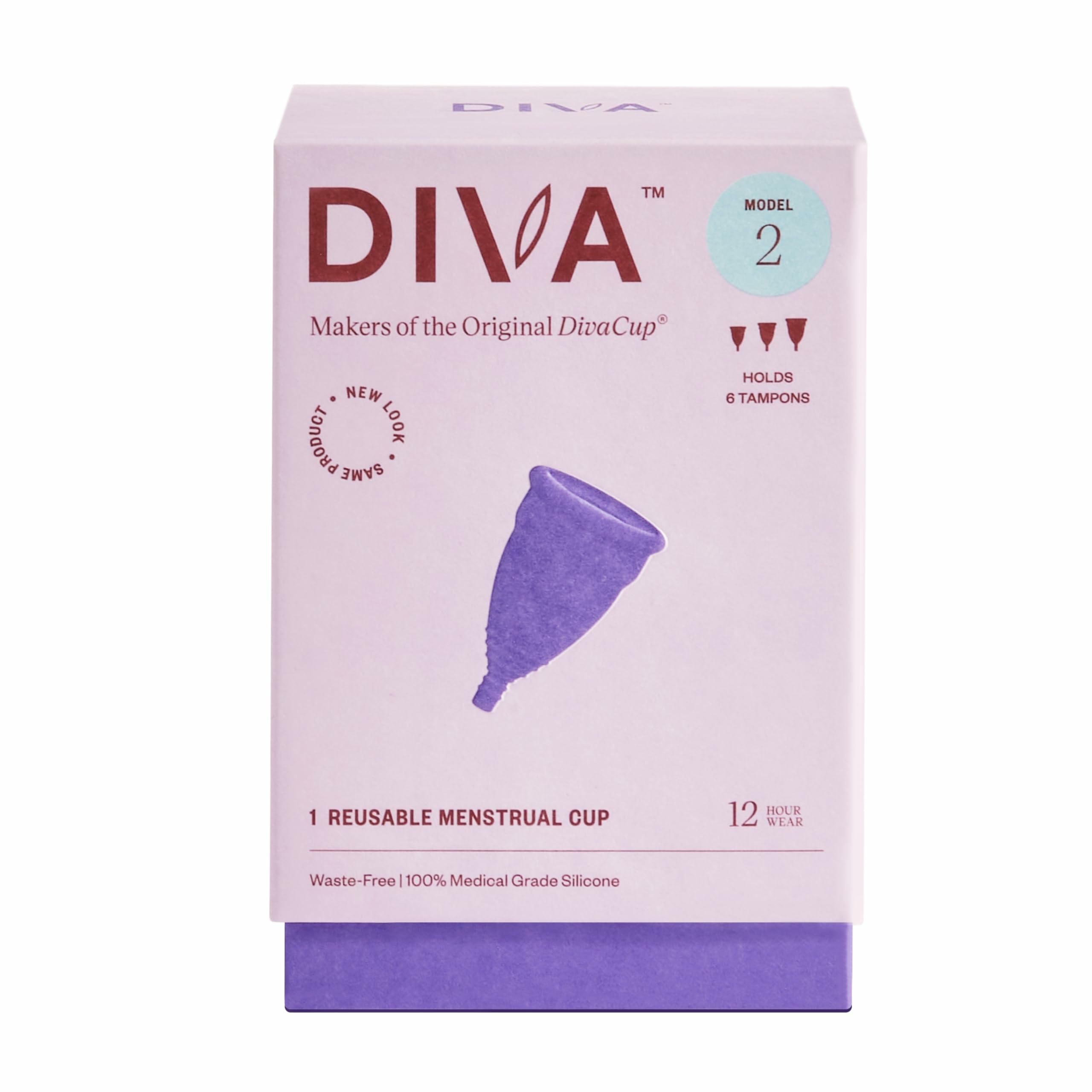 DivaCup Model 2 Menstrual Cup - 100% Medical-Grade Silicone & Reusable