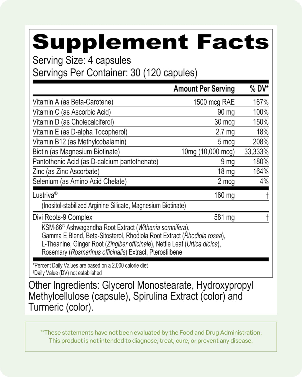 Divi Hair Vitamins for Women & Men – Biotin, Lustriva, 120 Count (30-Day Supply)