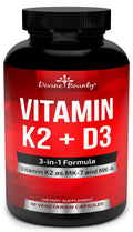 Divine Bounty Vitamin K2 + D3 (MK7 & MK4) – 90 Vegetarian Capsules