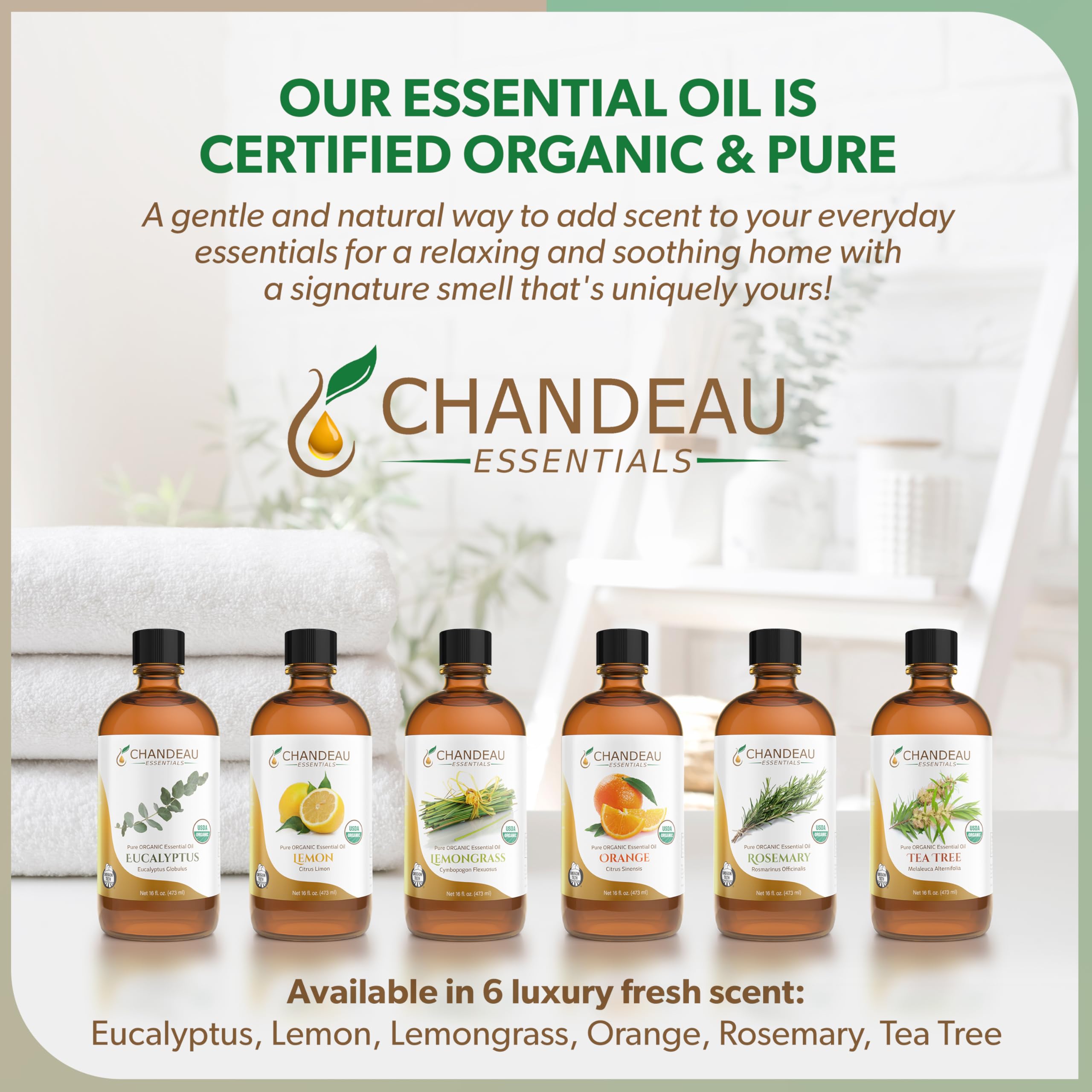 Chandeau Essentials 100% Pure Organic Eucalyptus Essential Oil – 16 oz Amber Bottle