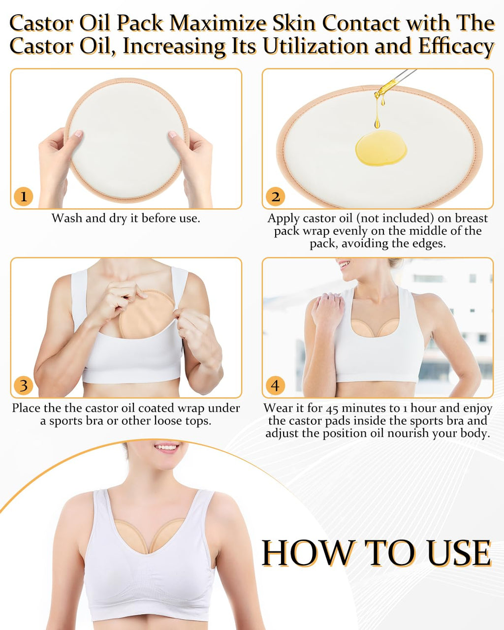 DLMDML Castor Oil Pack for Breast Reusable Anti-Leak (2 Pack) Khaki