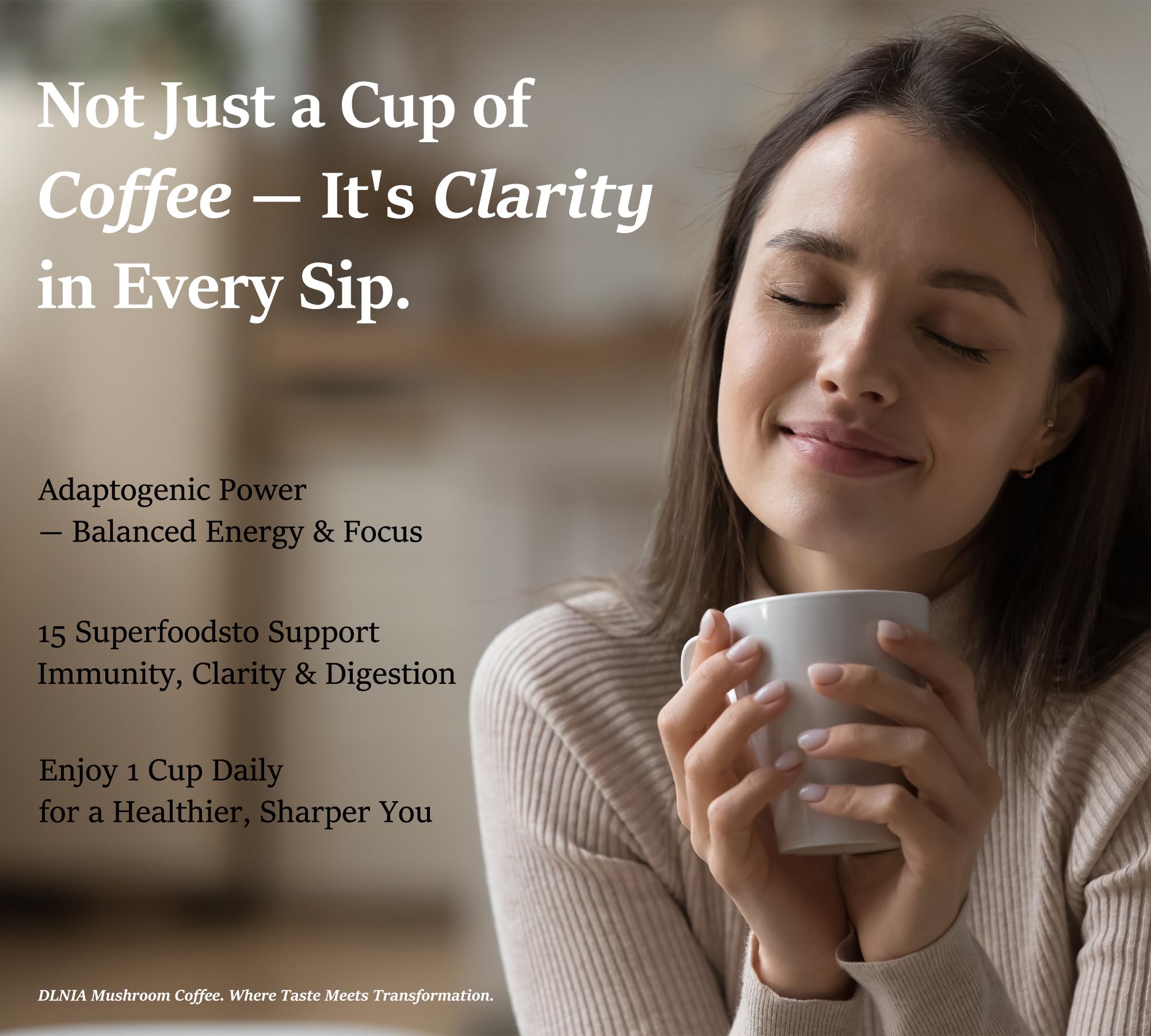 DLNIA Organic Mushroom Coffee with 12 Adaptogenic Mushrooms - Cordyceps, Lion's Mane & Turkey Tail