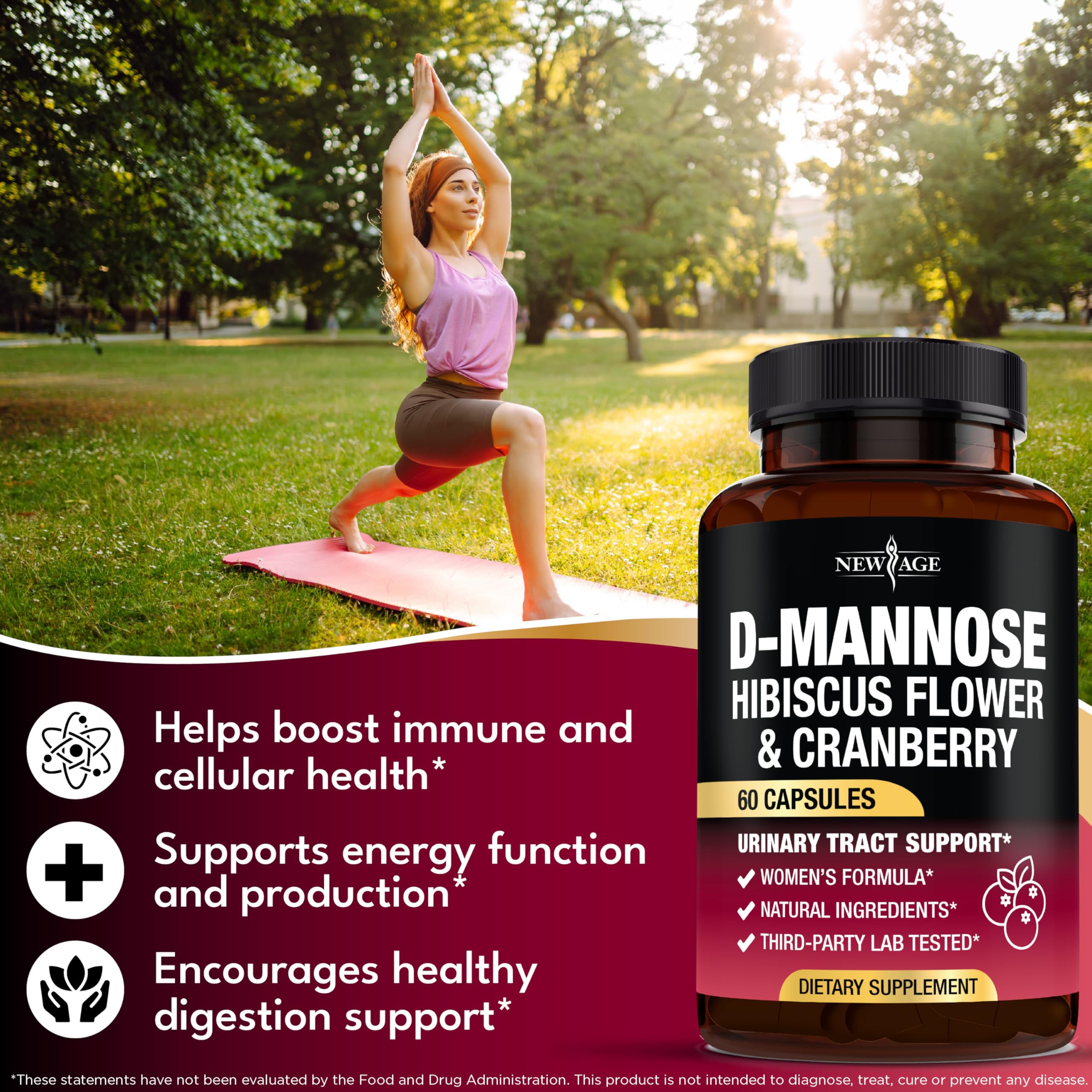D-Mannose with Cranberry & Hibiscus - High-Strength Urinary Tract Health Supplement for Women | 60 Capsules | Made in USA | Vegan