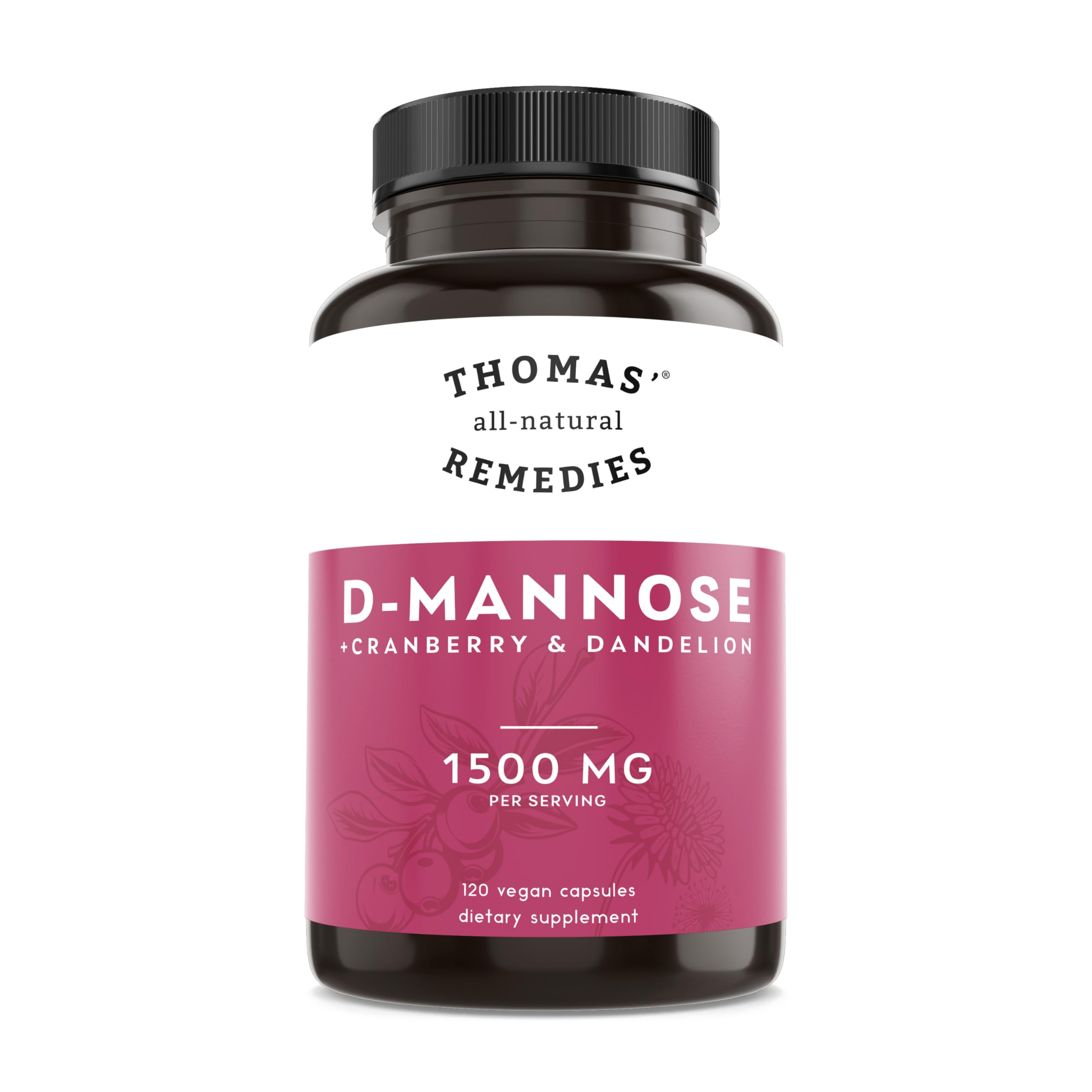 Thomas' All-Natural D-Mannose 1200mg with Cranberry & Dandelion | UTI Health Support | Vegan