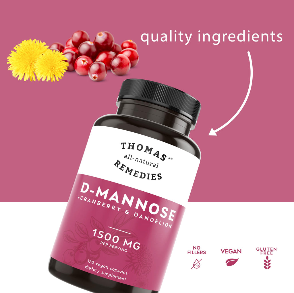 Thomas' All-Natural D-Mannose 1200mg with Cranberry & Dandelion | UTI Health Support | Vegan