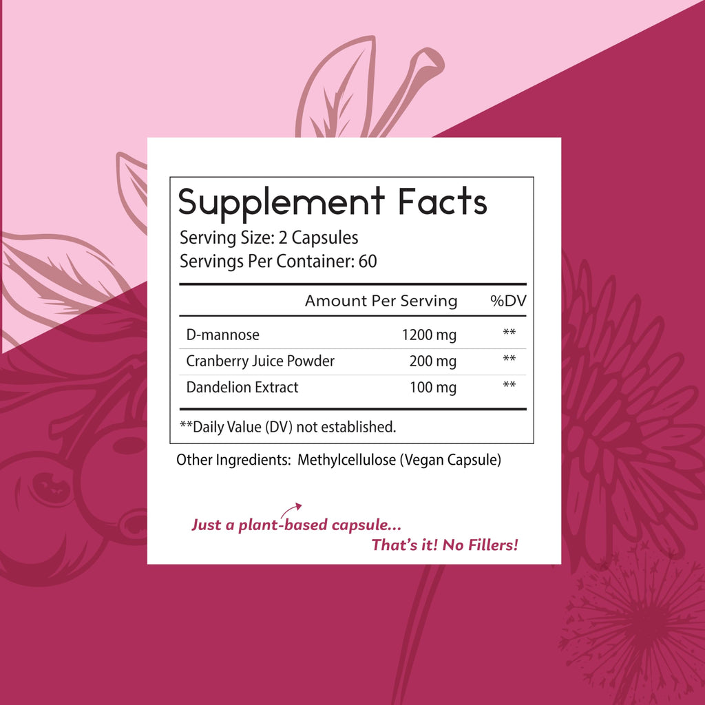Thomas' All-Natural D-Mannose 1200mg with Cranberry & Dandelion | UTI Health Support | Vegan