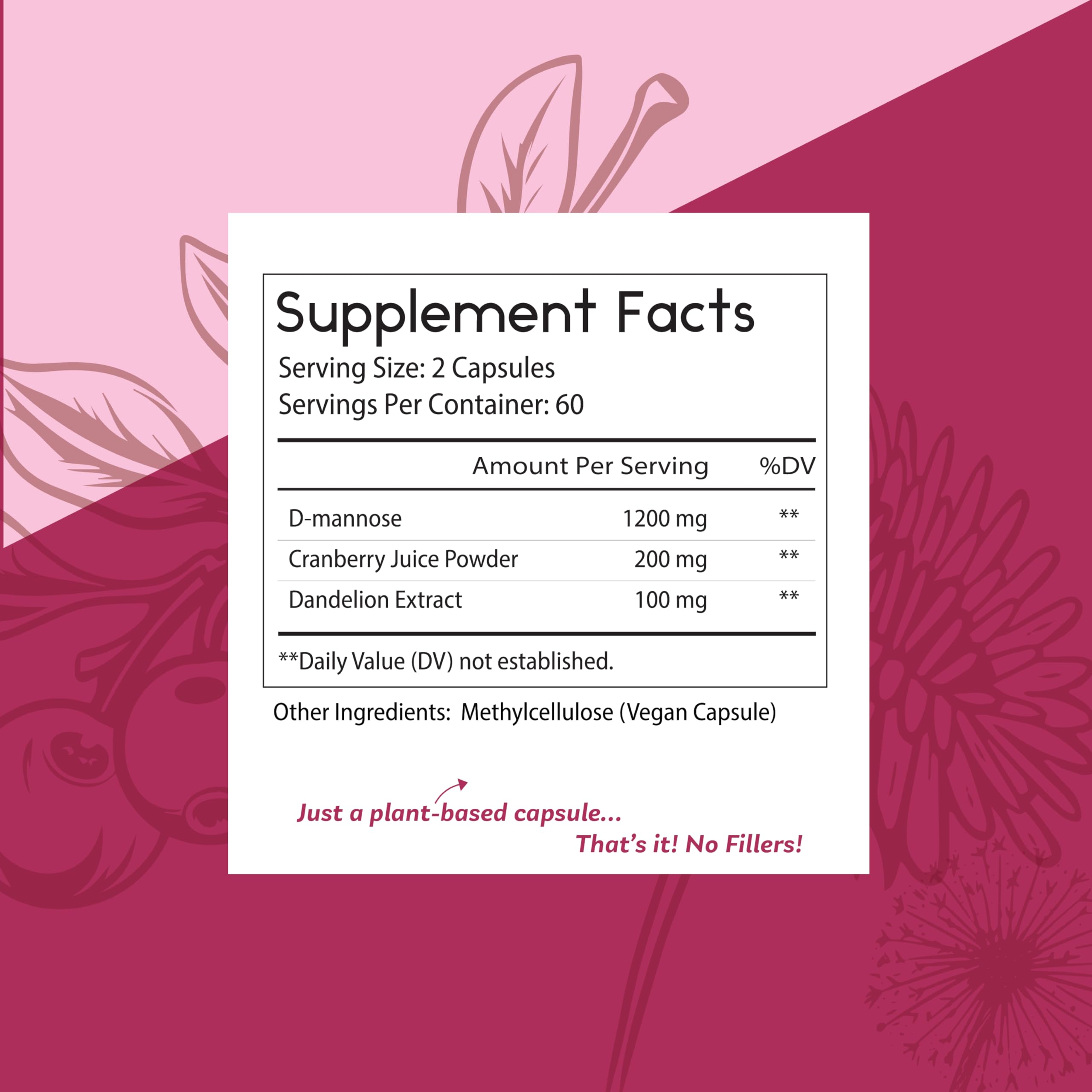 Thomas' All-Natural D-Mannose 1200mg with Cranberry & Dandelion | UTI Health Support | Vegan
